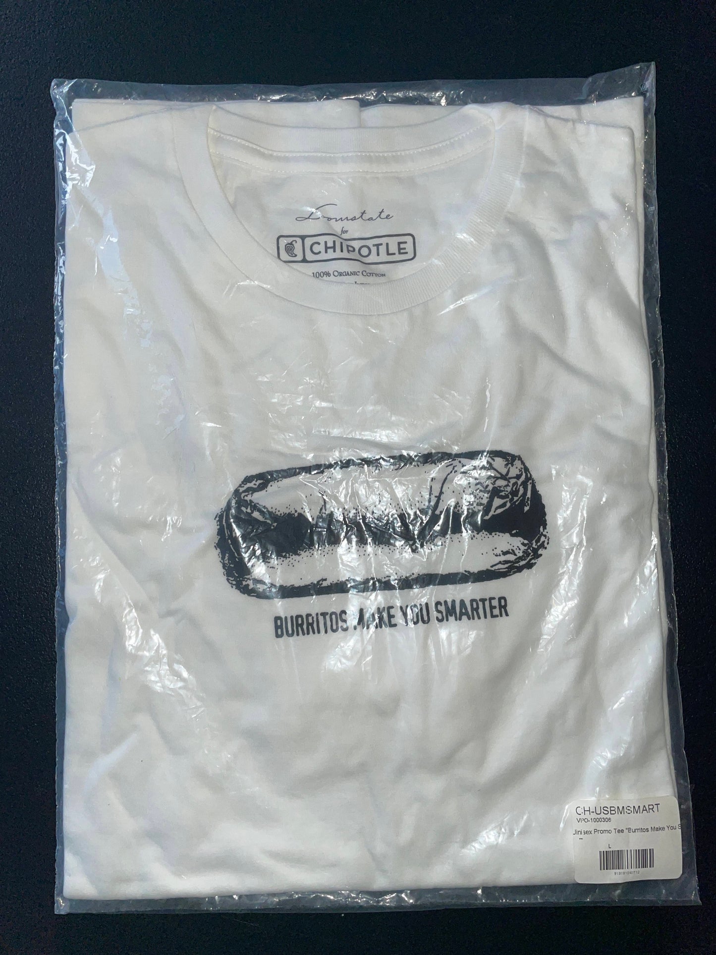L Mens/Womens T-Shirt, White, Chipotle Burrito