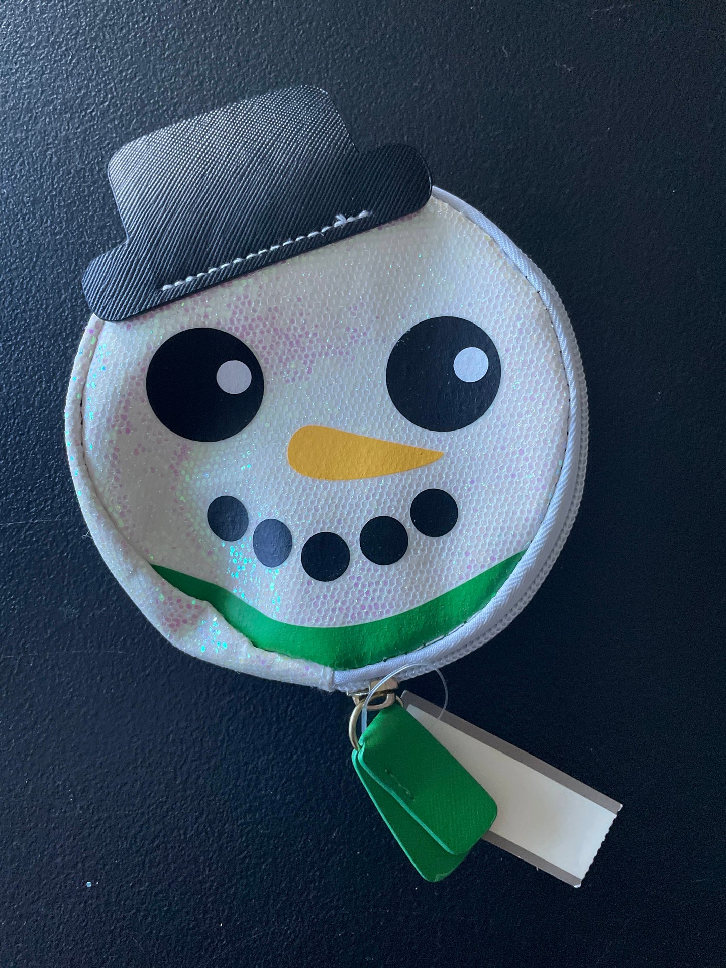 Coin Purse, White Glitter, Snowman