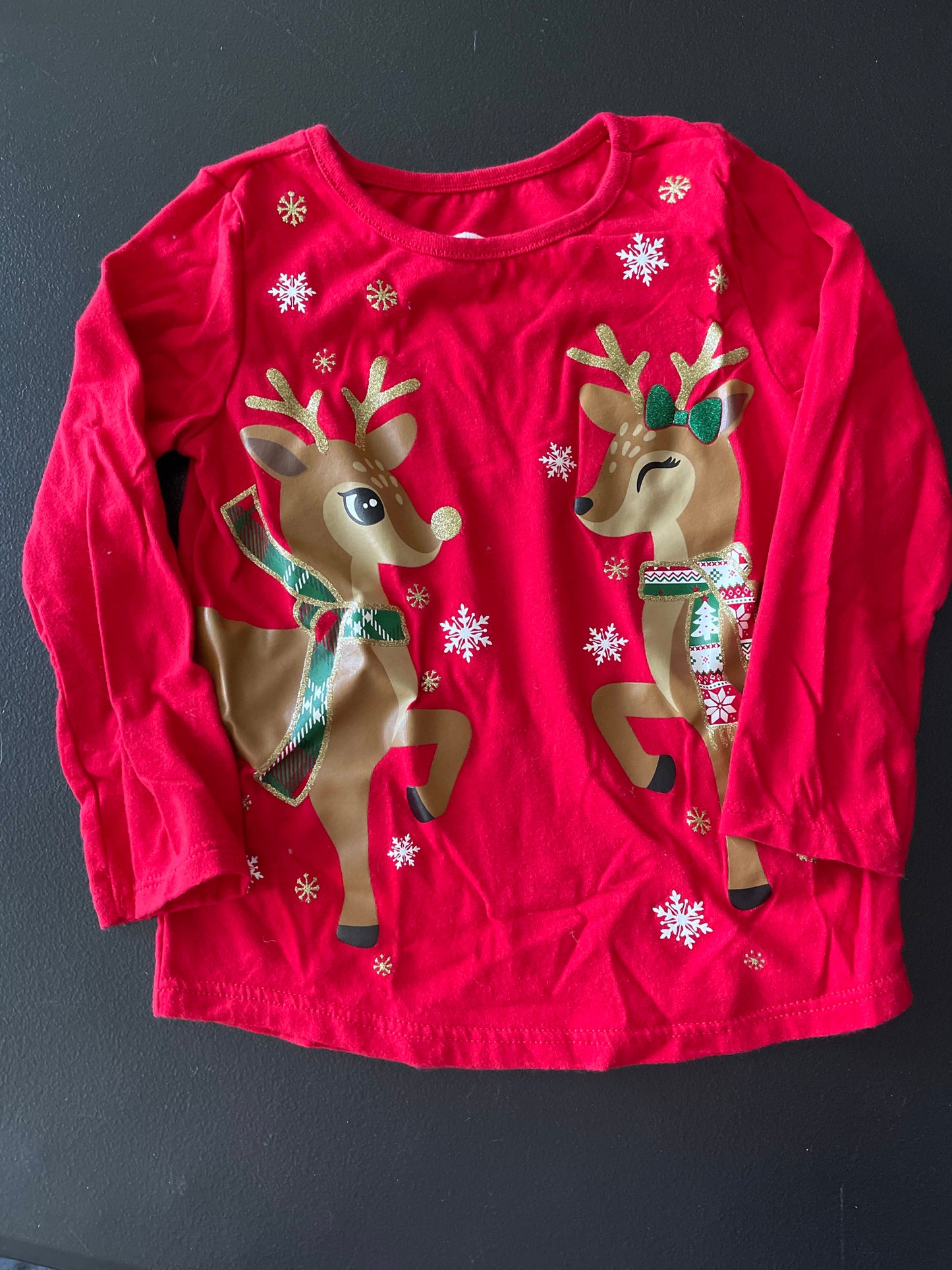 3T Girls Long Sleeve Shirt, Red, Christmas Reindeer