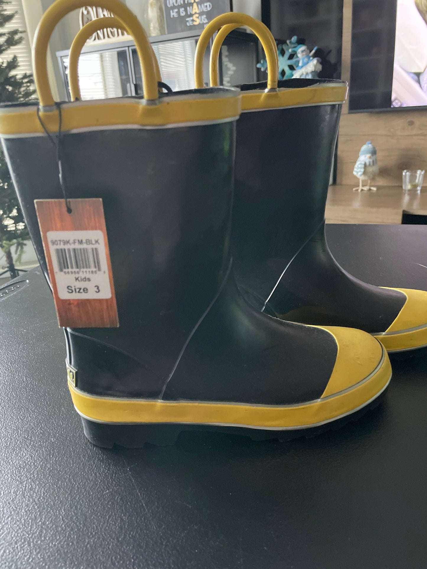 3 Kids Rain Boots, Black & Yellow