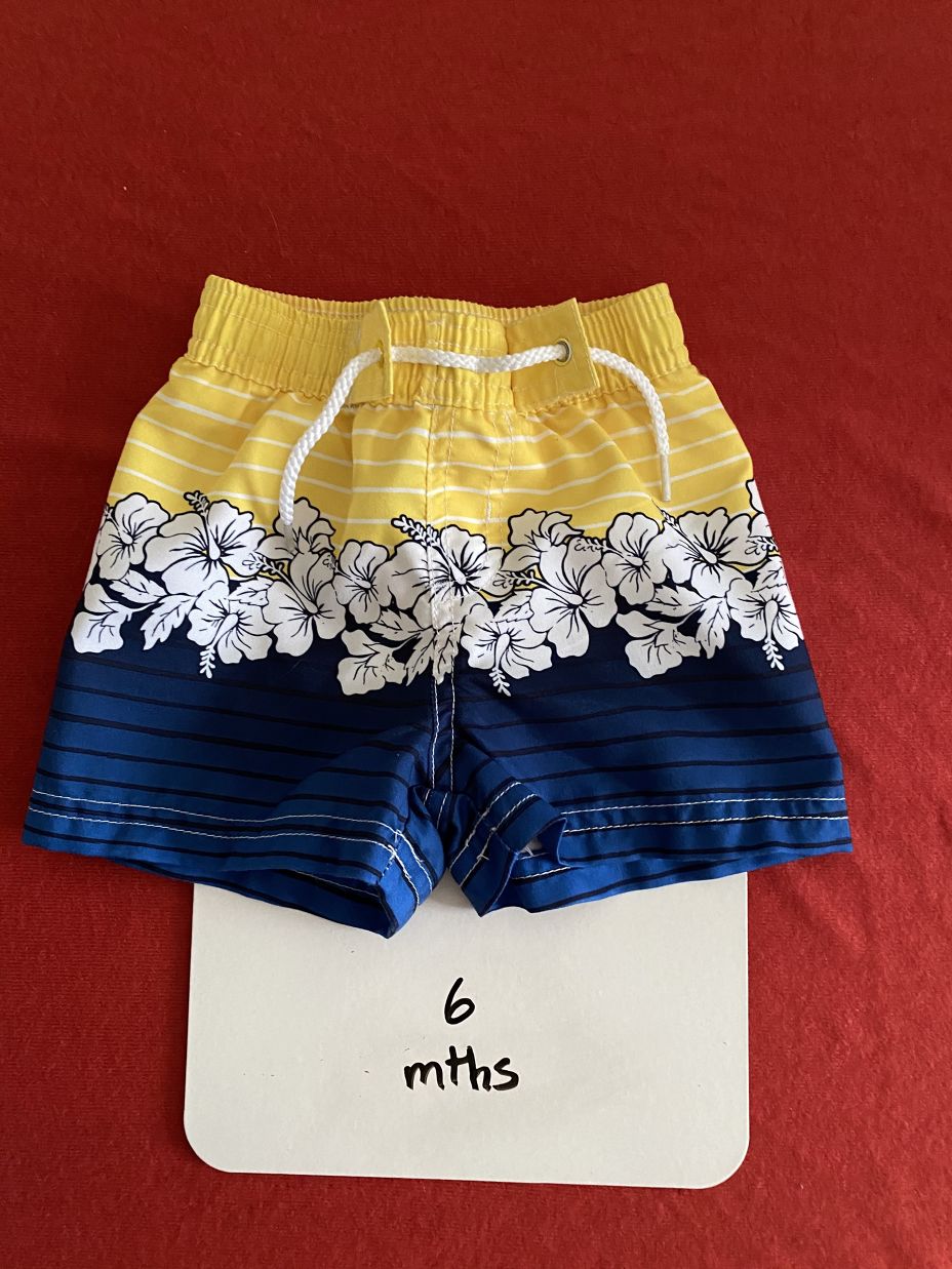 6 Months, Swimtrunks, Yellow/White/Blue