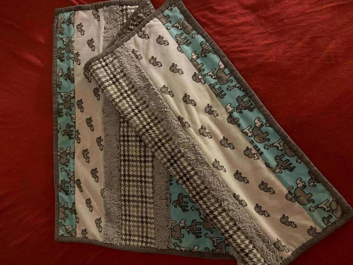 Blanket, Baby, Animals, Grey/Teal/White