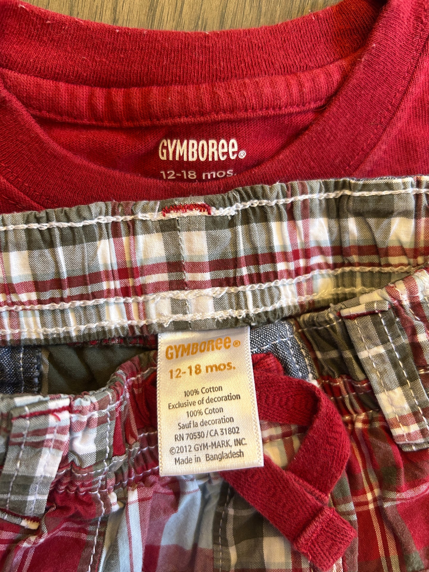 Gymboree outfit, baseball, shirt and pant, size 12-18 months, red plaid