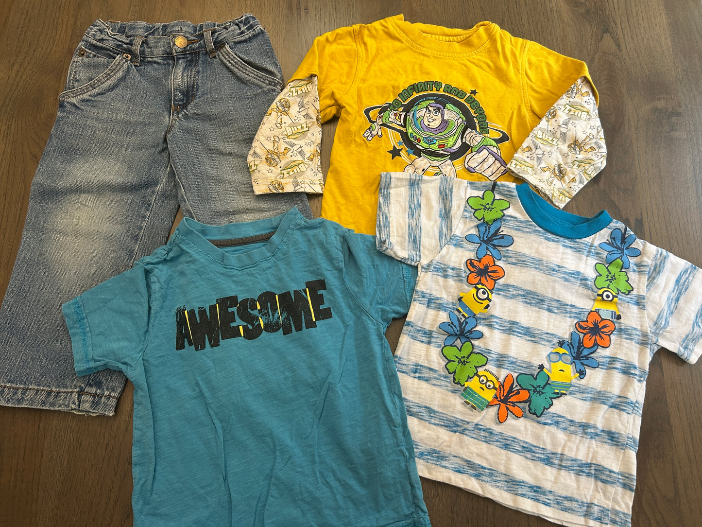 Lot of mixed brand, three short sleeve T-shirts, two long sleeve shirts, one tank top, two pants, boy, size 3T