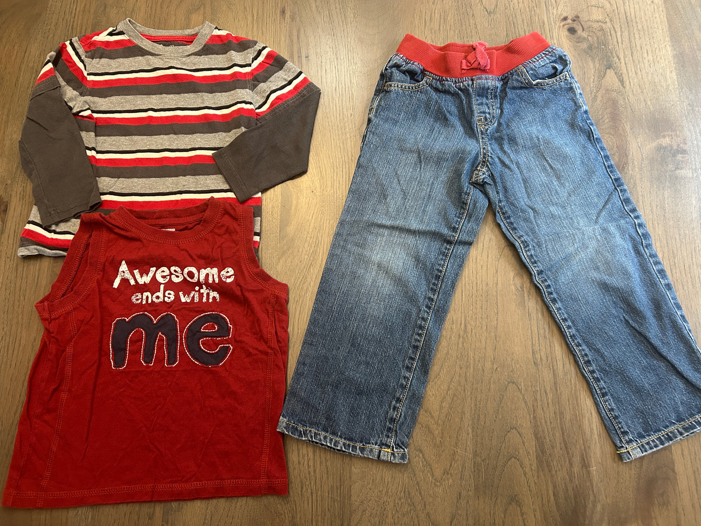 Lot of baby Gap, Jumping Beans, Gymboree, Carter’s, two long sleeve shirts, one tank top, three pants, boy, size 3T