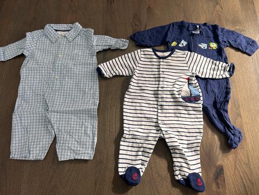 Lot of 3, Boys rompers, Size 0-3, 3 months