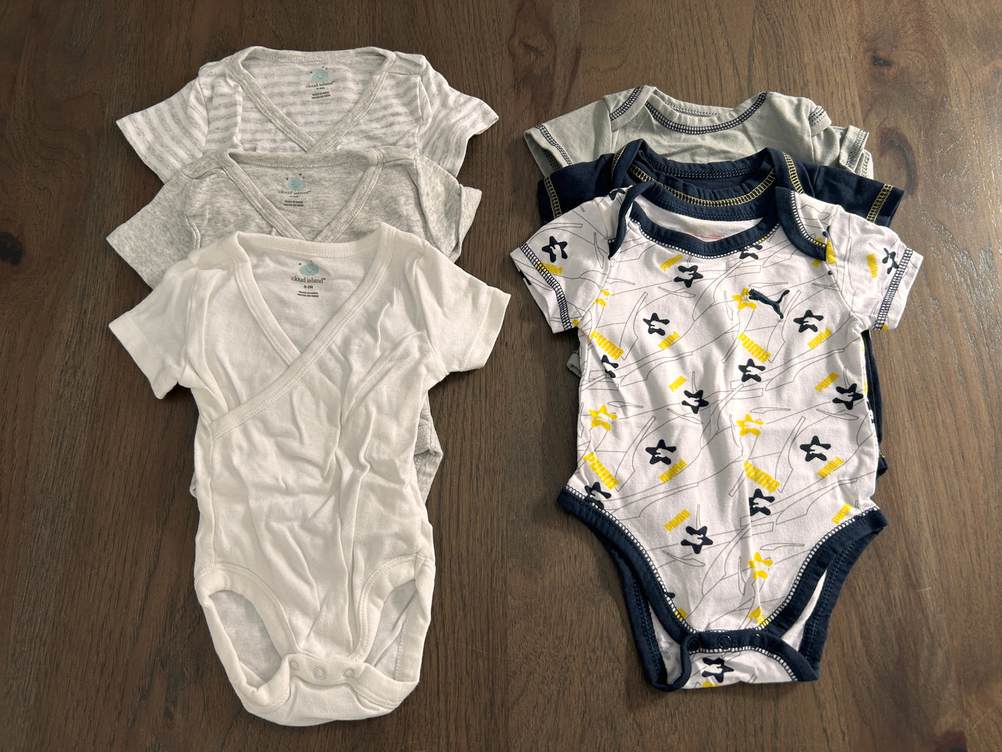 Lot of 6, boy, short sleeved onesies, size 0-3, 3-6 months
