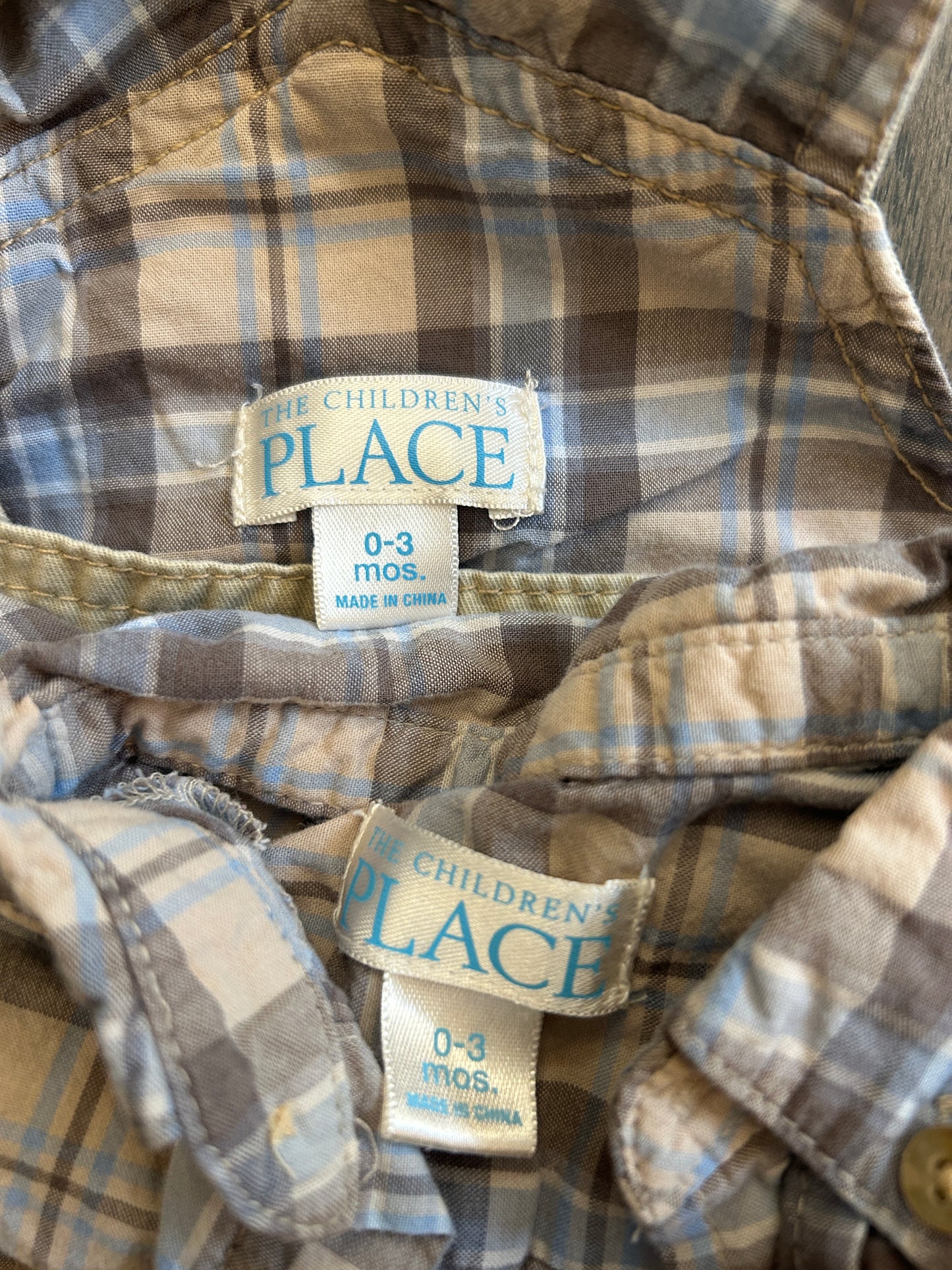 Children’s Place outfit, overall and shirt, boy, size 0-3 months