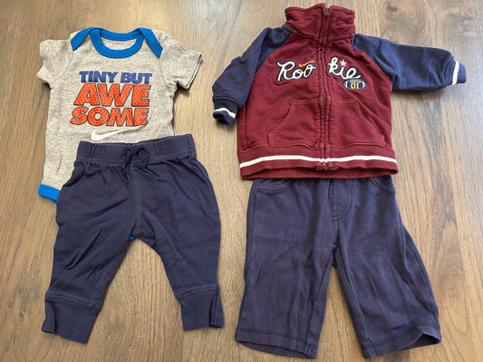Lot of Carter’s, Nike, sweatshirt, pants, onesie, boy, size 3 months 0/6 months