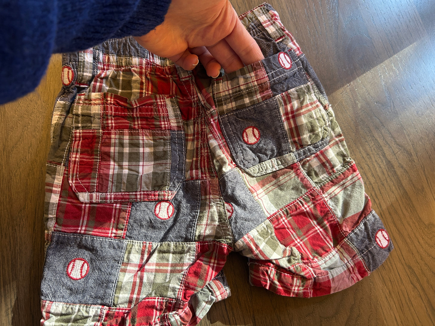 Gymboree outfit, baseball, shirt and pant, size 12-18 months, red plaid