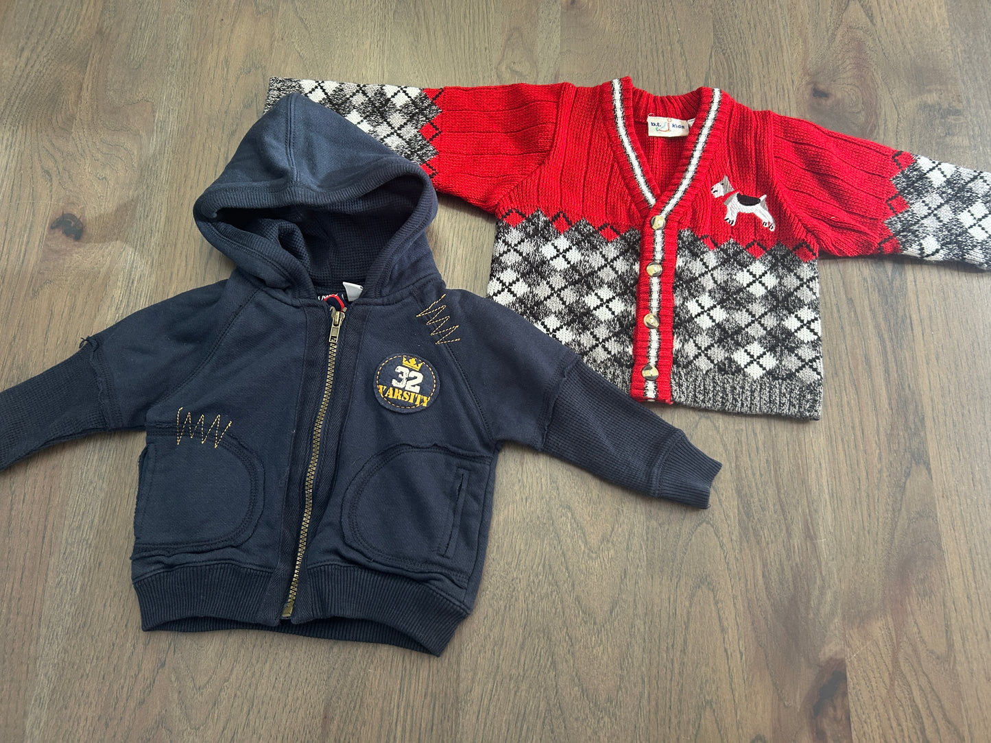 Lot of 2, boys long sleeve, hoodie, sweater, size 12 months