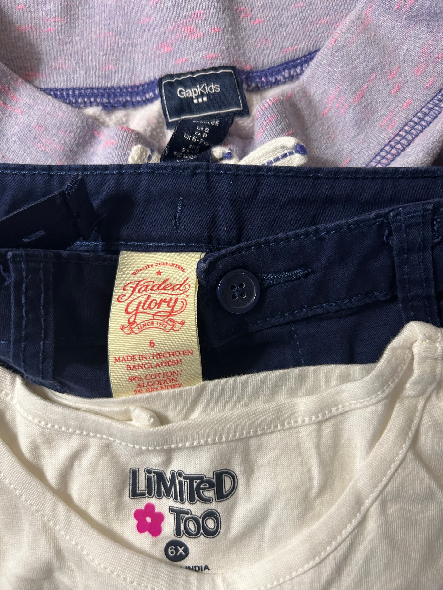Lot of Gap Kids, Jumping Beans, Faded Glory, one romper, three short sleeve shirts, two shorts, girl, size 6, 6X, 6-7