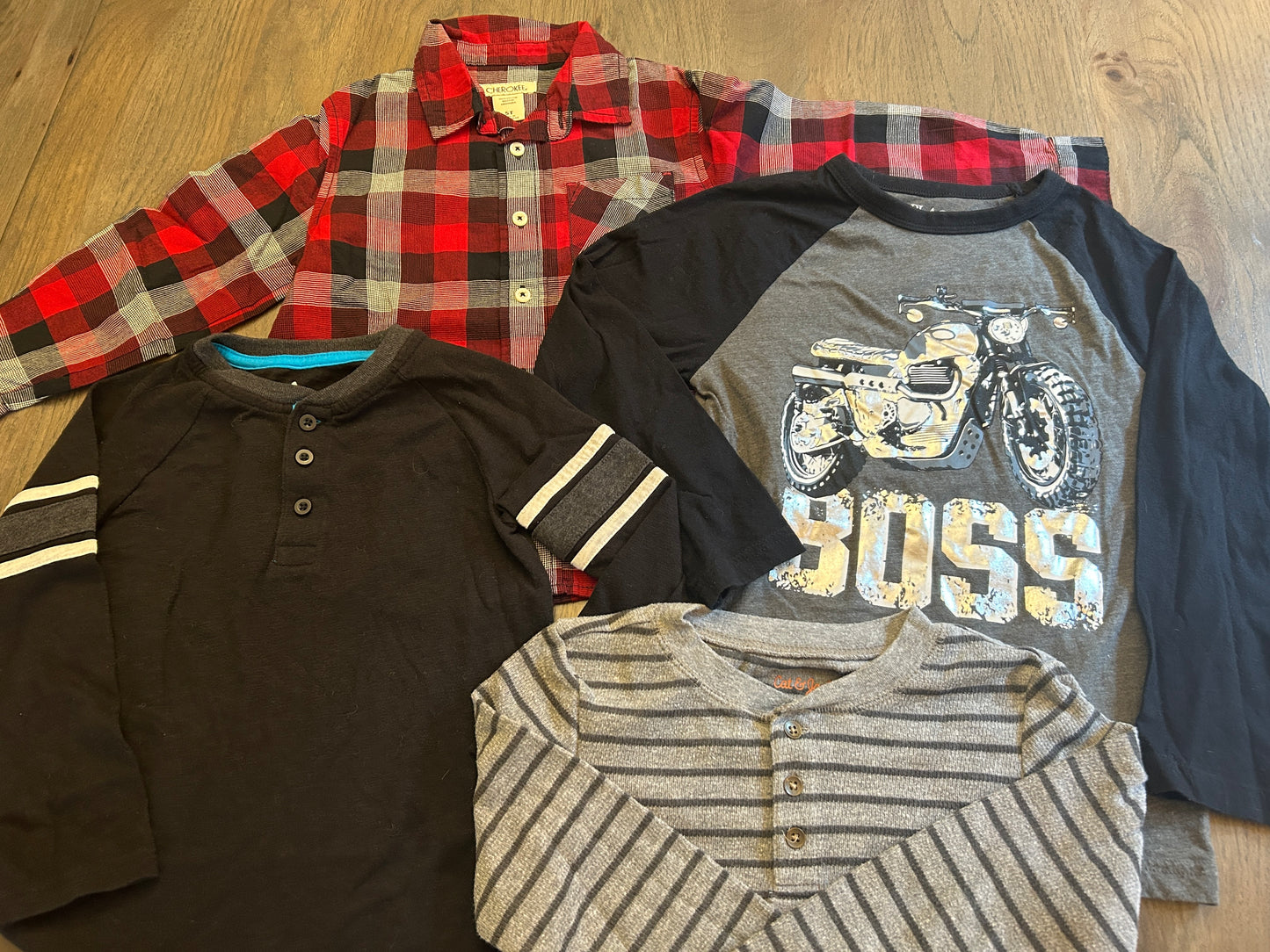 Lot of Cherokee, 365 Kids, Cat & Jack, Children’s Place, three long sleeve shirts, one long sleeve button up, size 5T, 5, 5/6