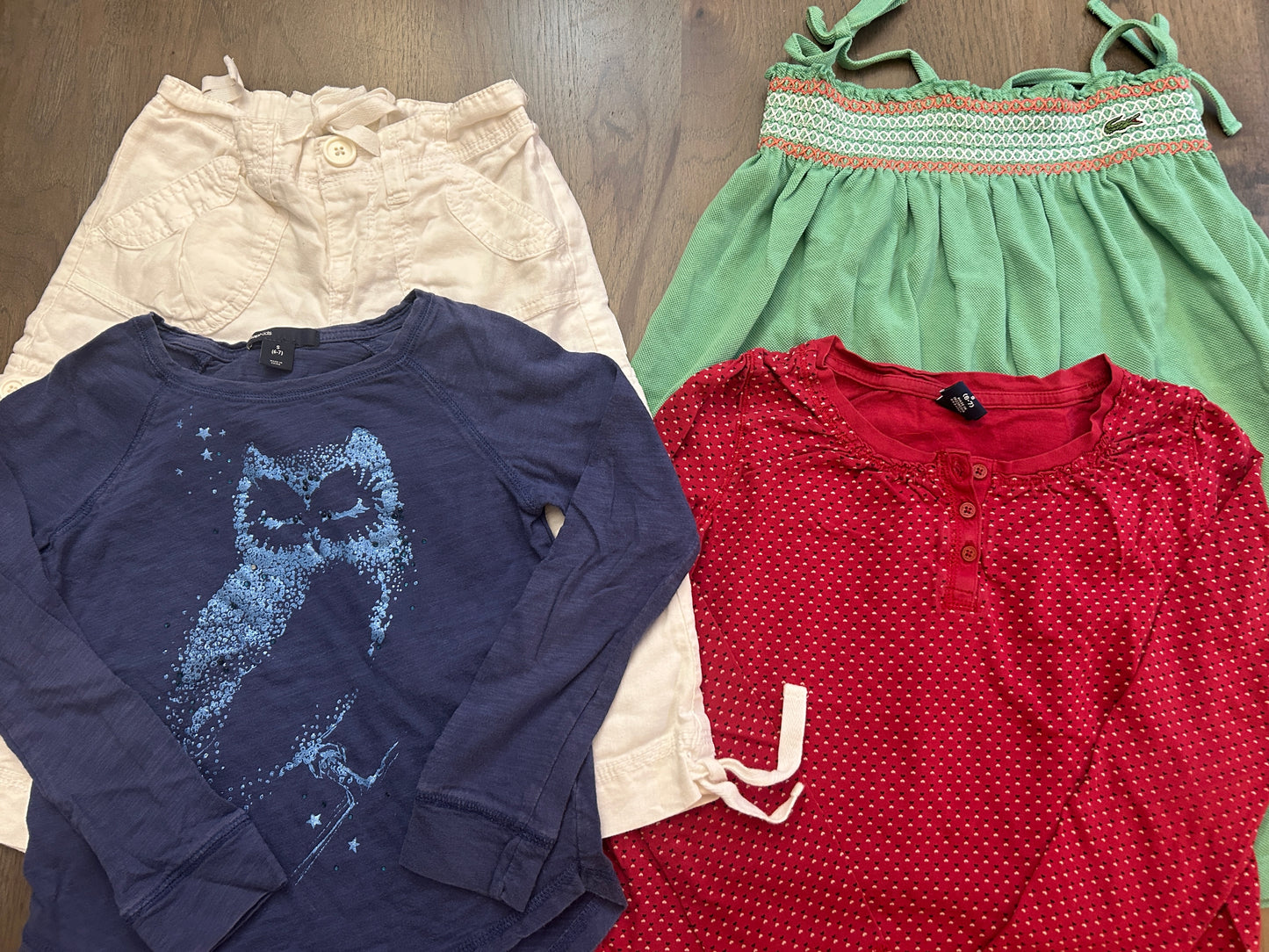 Lot of GapKids, Old Navy, Lacoste, two long sleeve, one dress, one pant, girl, size 6/7, 7, 8