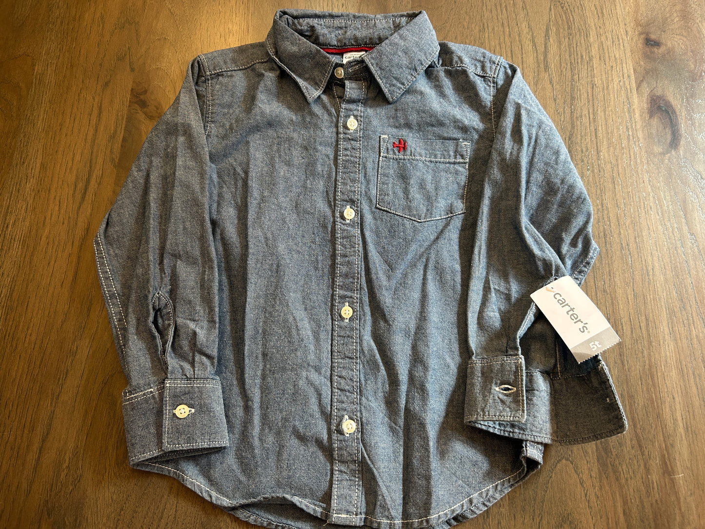 Lot of baby Gap, Children’s Place, Gymboree, Chaps, Carter’s, two long sleeve button up shirts, one short sleeve button up shirt, one short sleeve t-shirt with buttons, one sweater, boy, size 5T, 5, 5/6