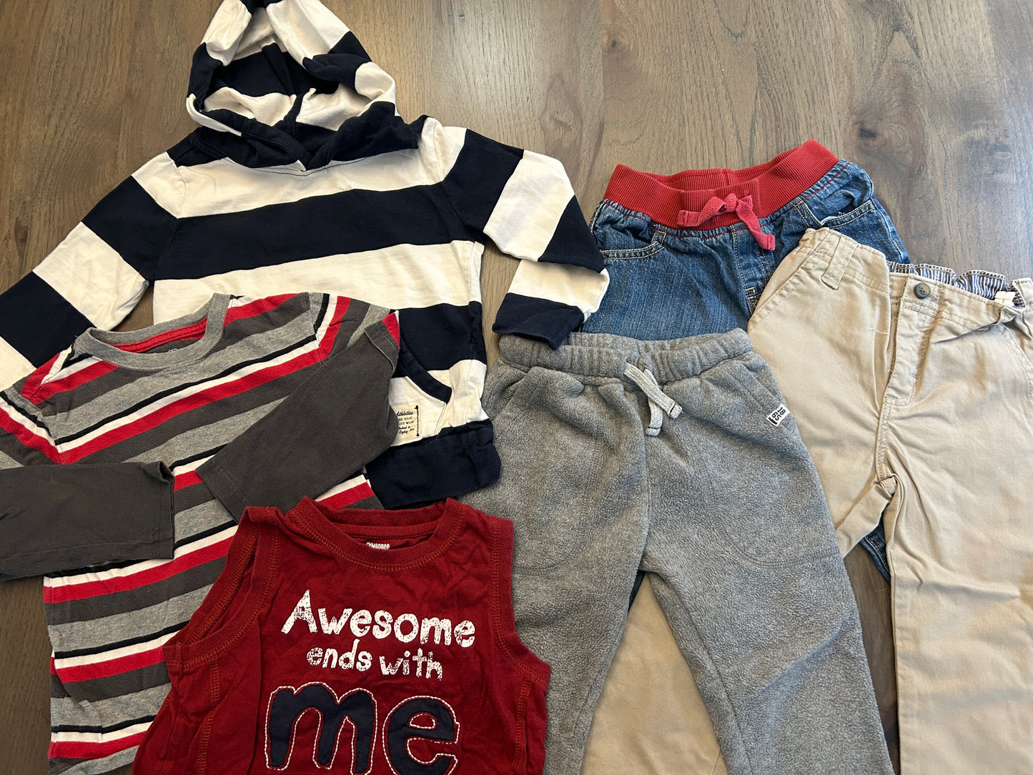 Lot of baby Gap, Jumping Beans, Gymboree, Carter’s, two long sleeve shirts, one tank top, three pants, boy, size 3T