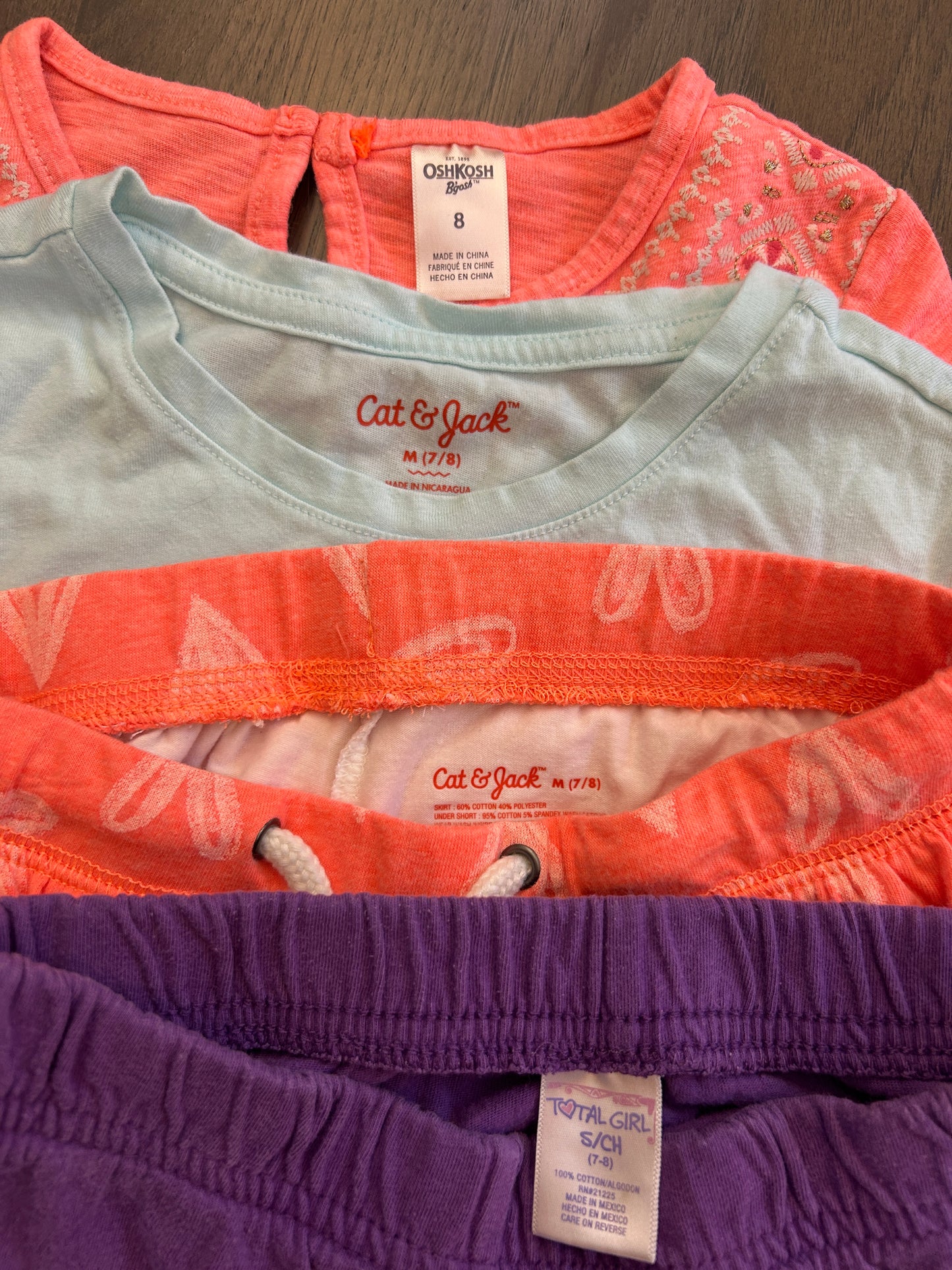 Lot of Oshkosh, Cat & Jack, Total Girl, GapKids, Arizona Jean, two skirts, one pant, one short, one shirt, one dress, girl, size 7/8, 8