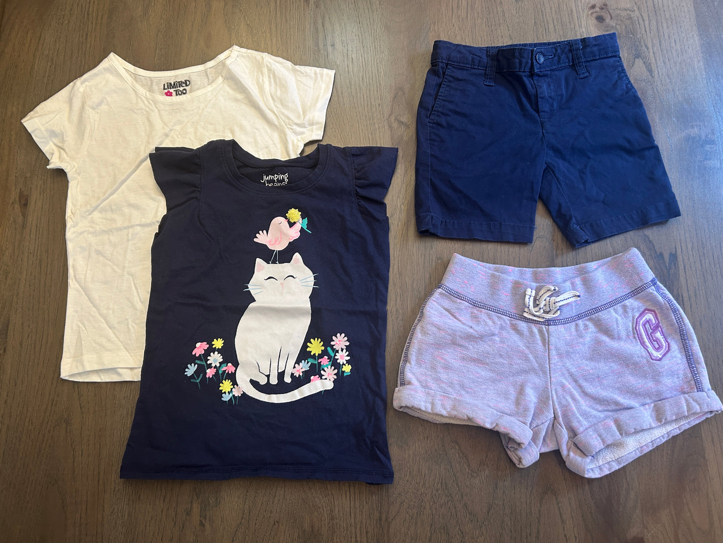 Lot of Gap Kids, Jumping Beans, Faded Glory, one romper, three short sleeve shirts, two shorts, girl, size 6, 6X, 6-7