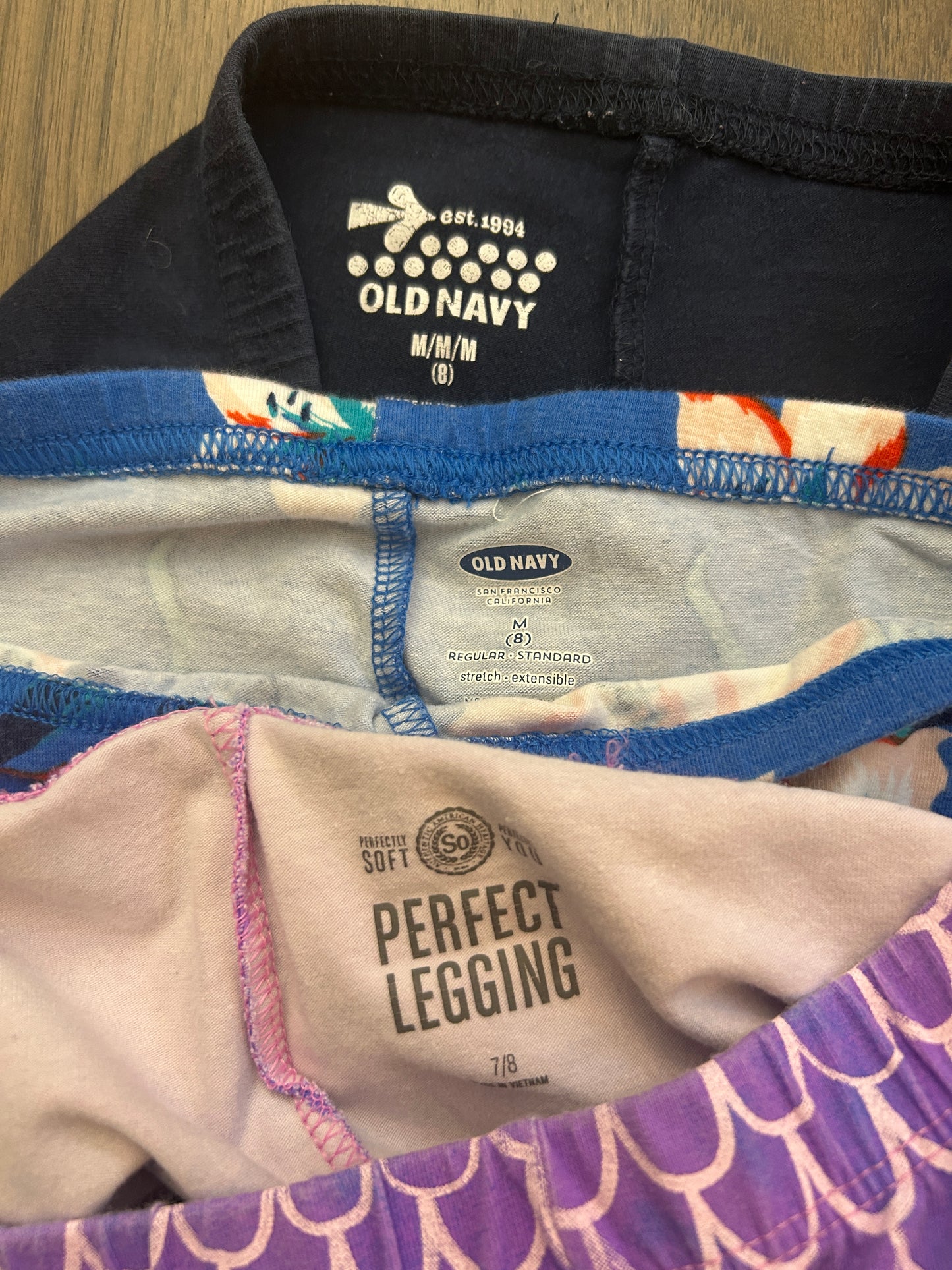 Lot of Old Navy, Faded Glory, So, Wonder Nation, Oshkosh, girl, five leggings, one bicycle short, size 7, 7/8, 8