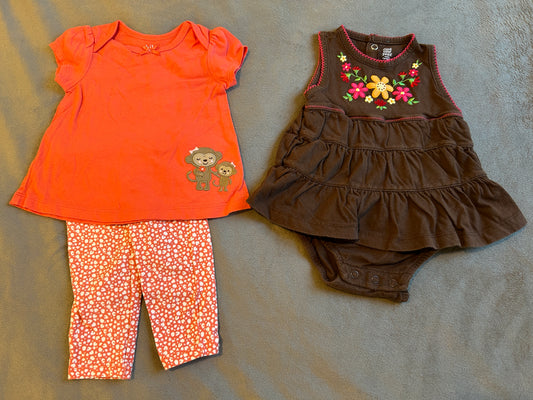 Lot Carter’s Just One Year, Child of Mine, one shirt, one pant, one romper, girl, size 3-6 months, 6 months