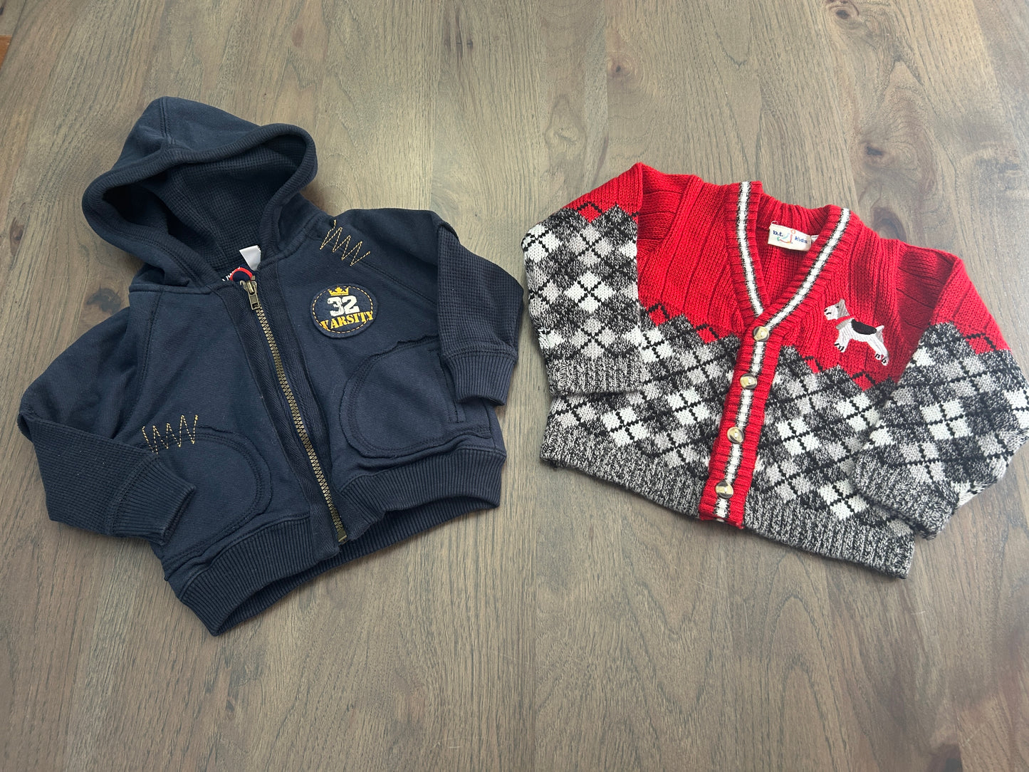 Lot of 2, boys long sleeve, hoodie, sweater, size 12 months