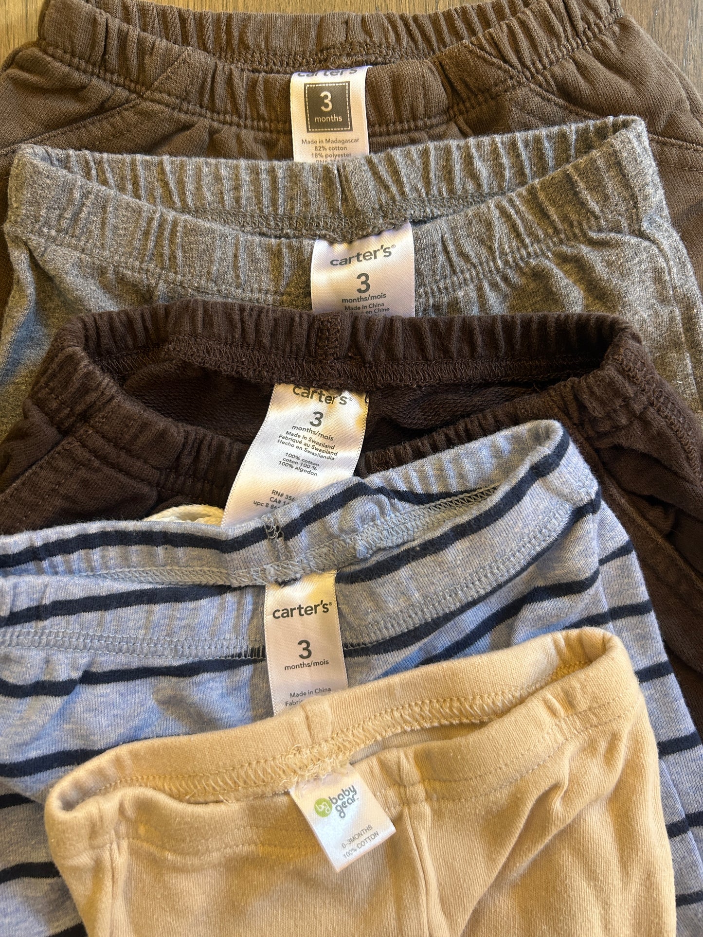 Lot of 5, boys pants, size 0-3, 3 months