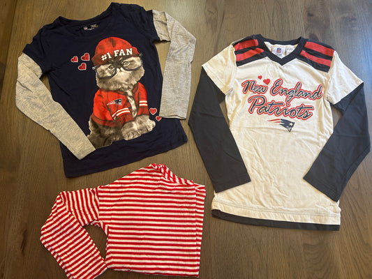 Lot of NFL Team Apparel, Justice, three long sleeve shirts, girl size 6/7, 7/8