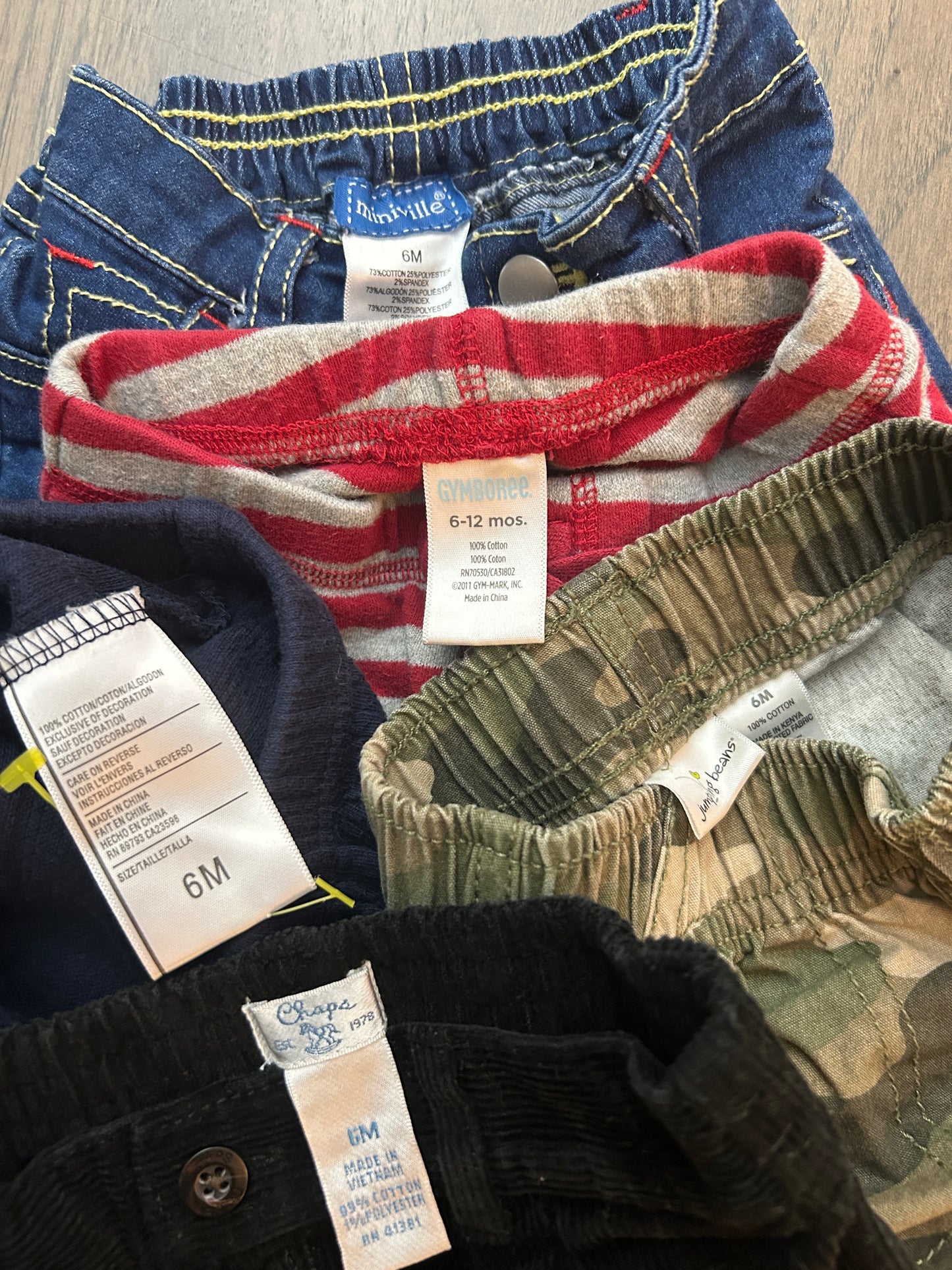 Lot of 5, boys pants, size 6 months, 6-12 months