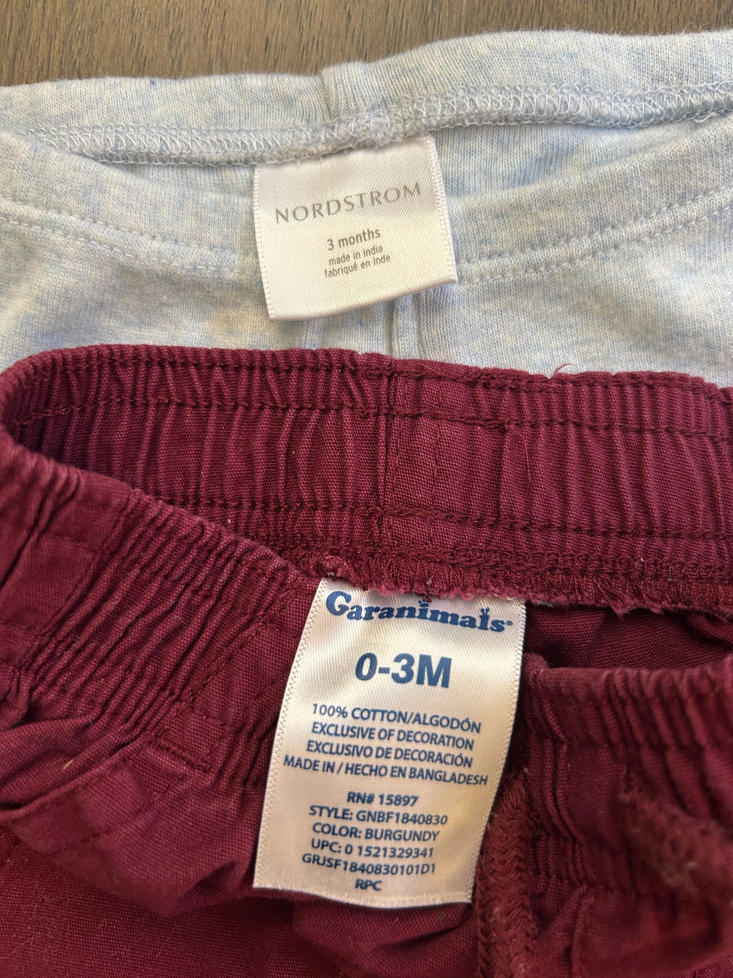 Lot of mixed brands, six short sleeve onesies, two pants, boy, size 0-3, 3 months