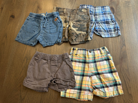 Lot of 5, boy shorts, size 12/18, 18 months