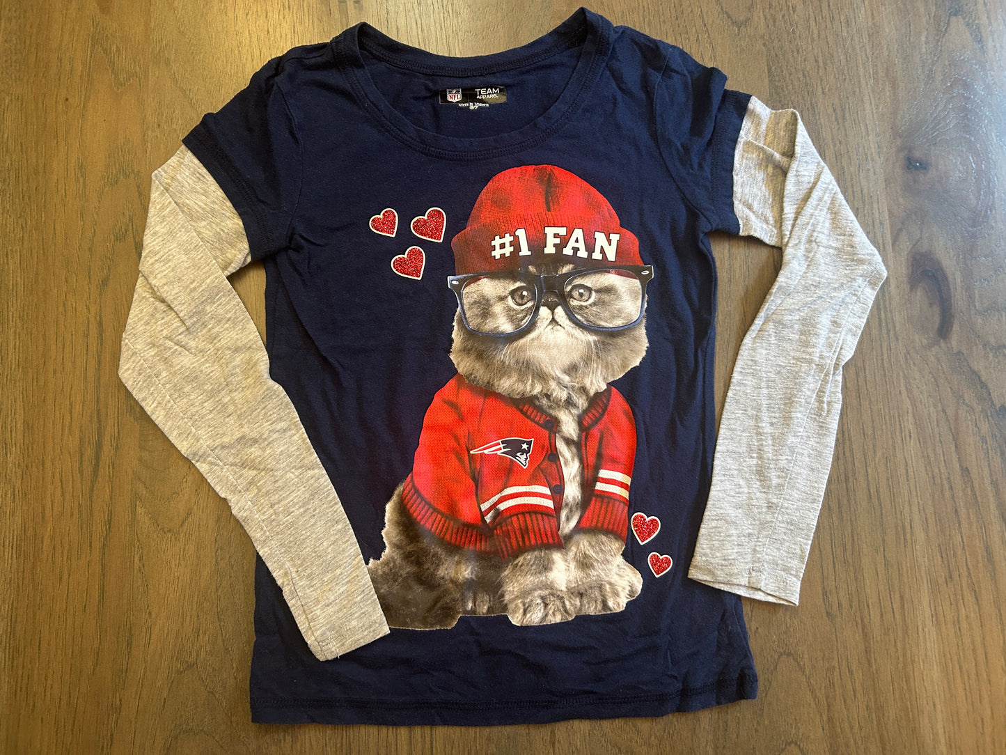 Lot of NFL Team Apparel, Justice, three long sleeve shirts, girl size 6/7, 7/8