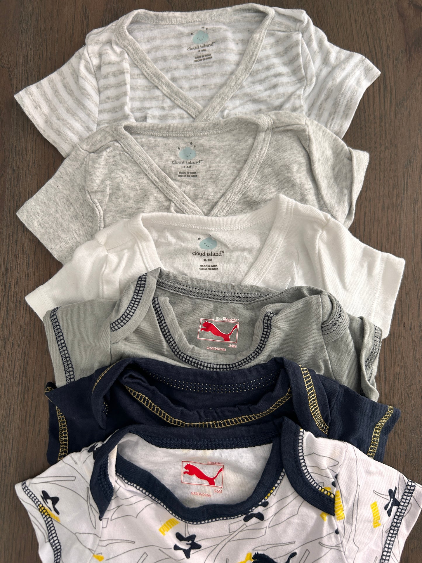 Lot of 6, boy, short sleeved onesies, size 0-3, 3-6 months