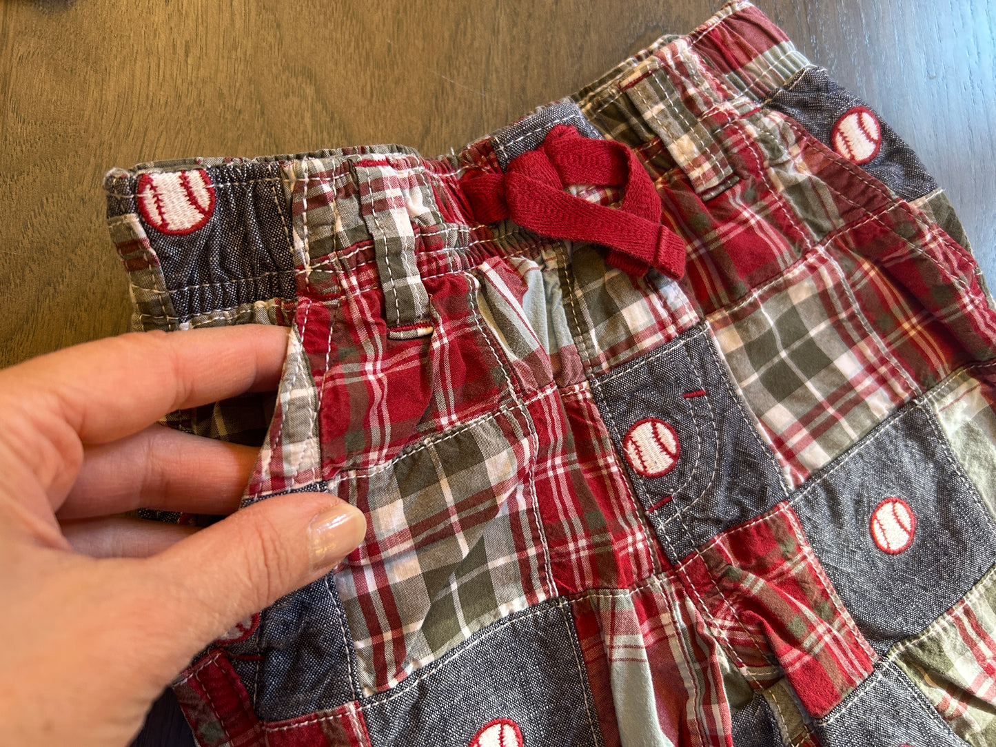 Gymboree outfit, baseball, shirt and pant, size 12-18 months, red plaid