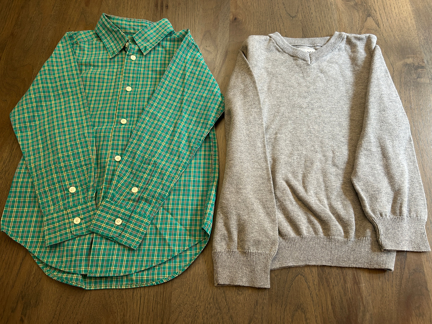 Lot of baby Gap, Children’s Place, Gymboree, Chaps, Carter’s, two long sleeve button up shirts, one short sleeve button up shirt, one short sleeve t-shirt with buttons, one sweater, boy, size 5T, 5, 5/6