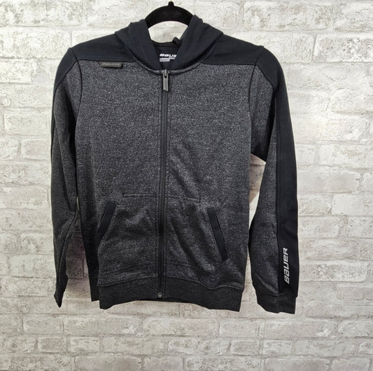 Bauer Premium Fleece Full Zip Hoodie, Youth, NWT, Black/Gray