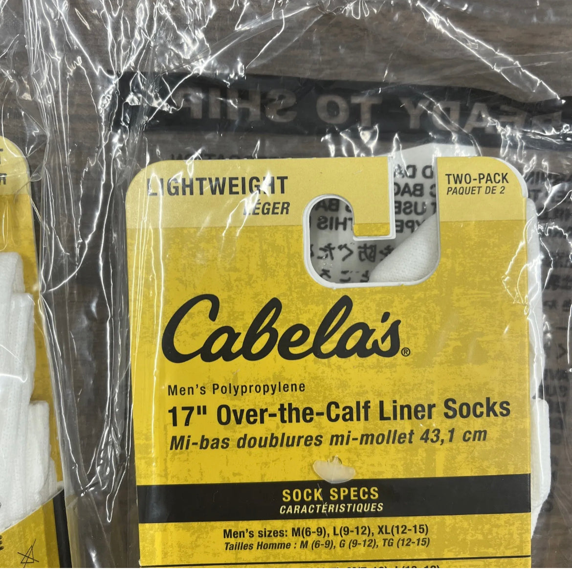 Cabelas Mens 4pair Lightweight Over Calf socks, White, Hiking, Hunting 17” Sz Large