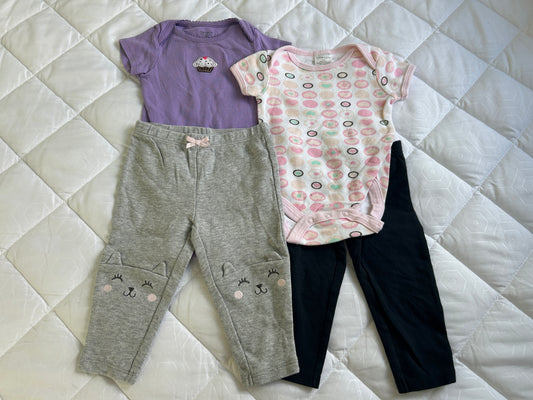 Lot of Carter’s, Cutie Pie, two onesies,  two pants, girl, sizes 3-6 months, 6 months