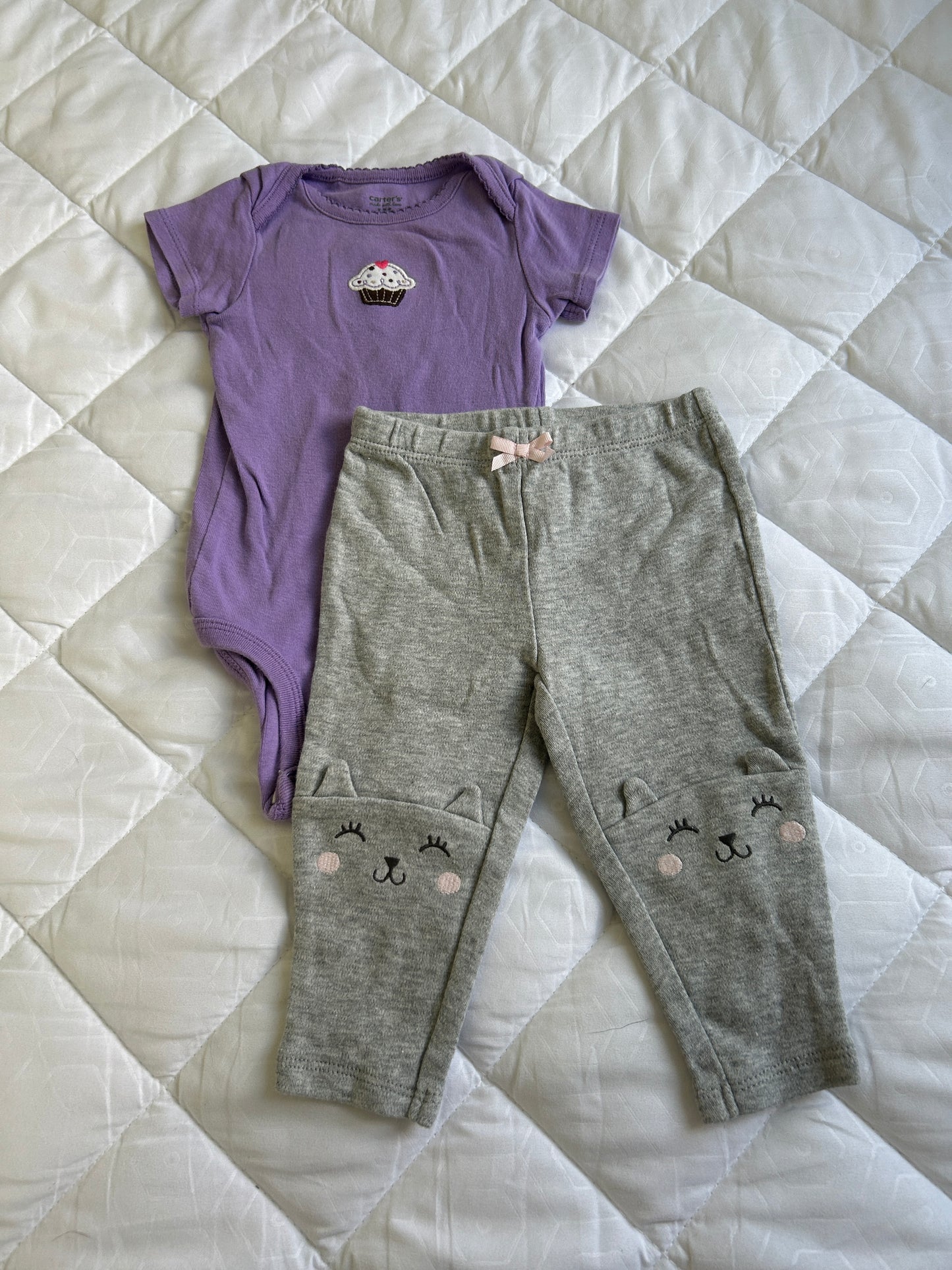 Lot of Carter’s, Cutie Pie, two onesies,  two pants, girl, sizes 3-6 months, 6 months