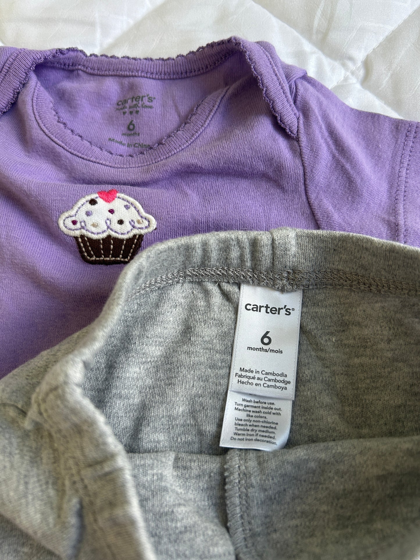 Lot of Carter’s, Cutie Pie, two onesies,  two pants, girl, sizes 3-6 months, 6 months