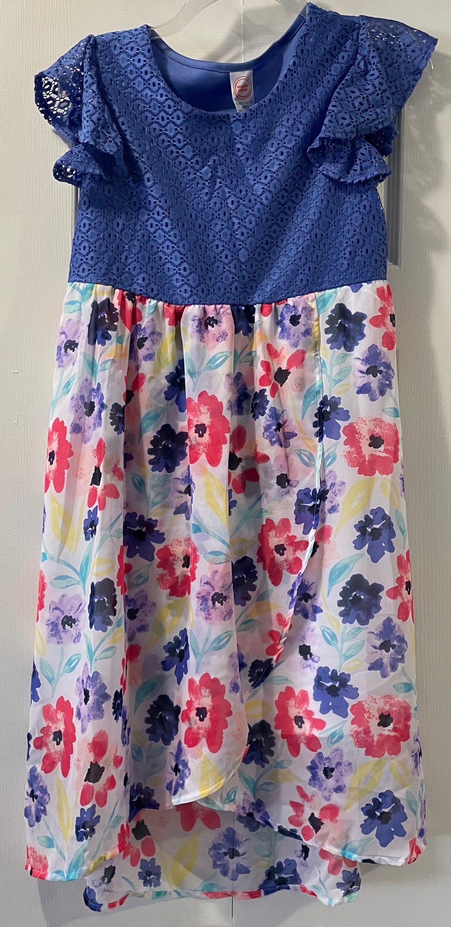 Wonder Nation Dress, Girls Sz XL, Blue w/Floral