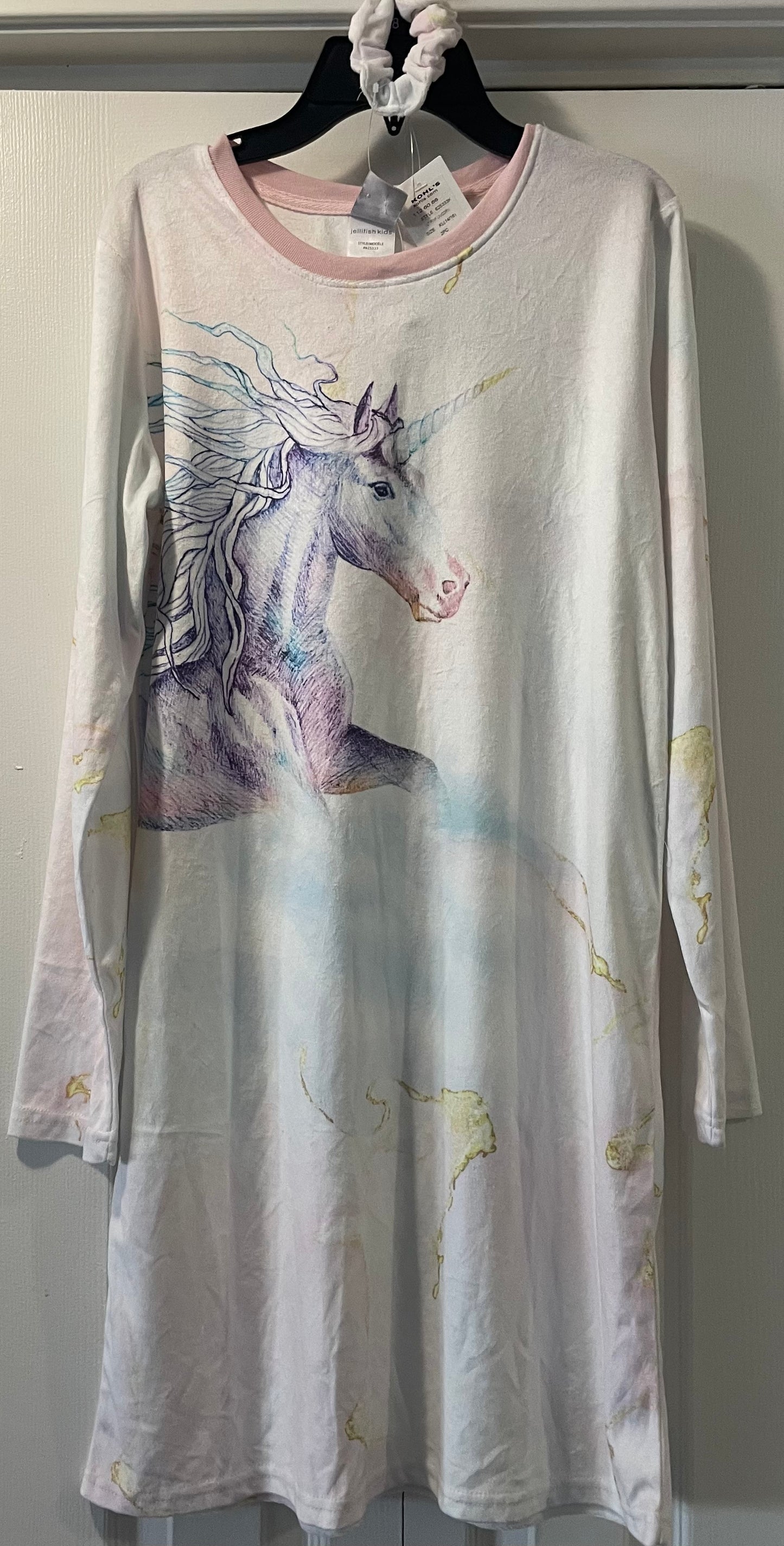 Jellifish Kids Nightgown, Girls Sz XL, White, Unicorn