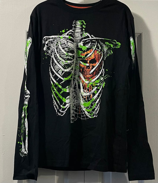 Celebrate Halloween Long Sleeve Top, Boys Sz L, Black, Skeleton