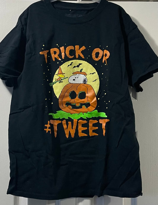 Peanuts T-Shirt, Unisex Kids Sz L, Black, Halloween Snoopy