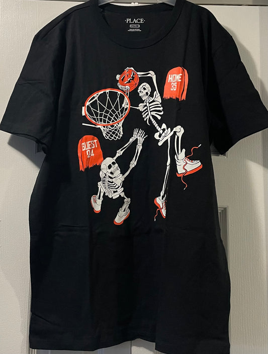 Children’s Place T-Shirt, Boys Sz XXL, Black, Halloween Basketball