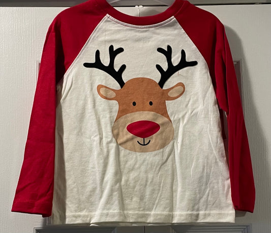 Holiday Time Long Sleeve Top, Unisex Sz 4T, Red & White, Rudolph