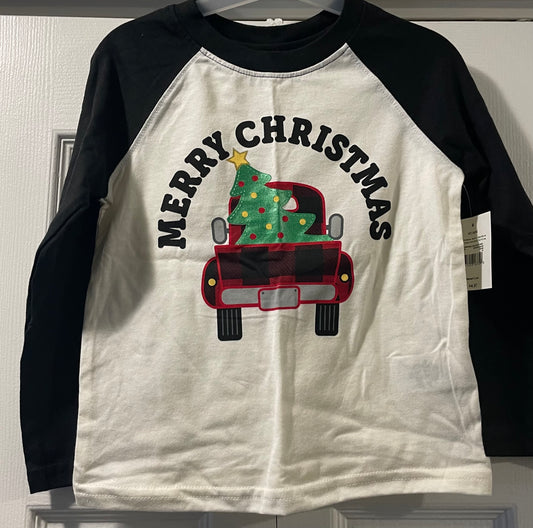 Holiday Time Long Sleeve Top, Girls Sz 4T, White, Christmas Tree