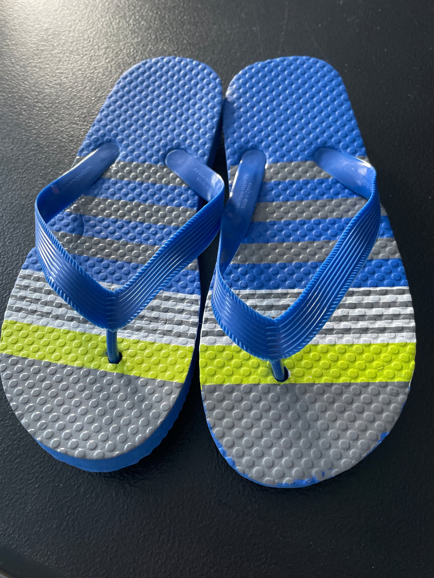 Midwood Brands Flip Flops, Boys Sz L, Blue Striped