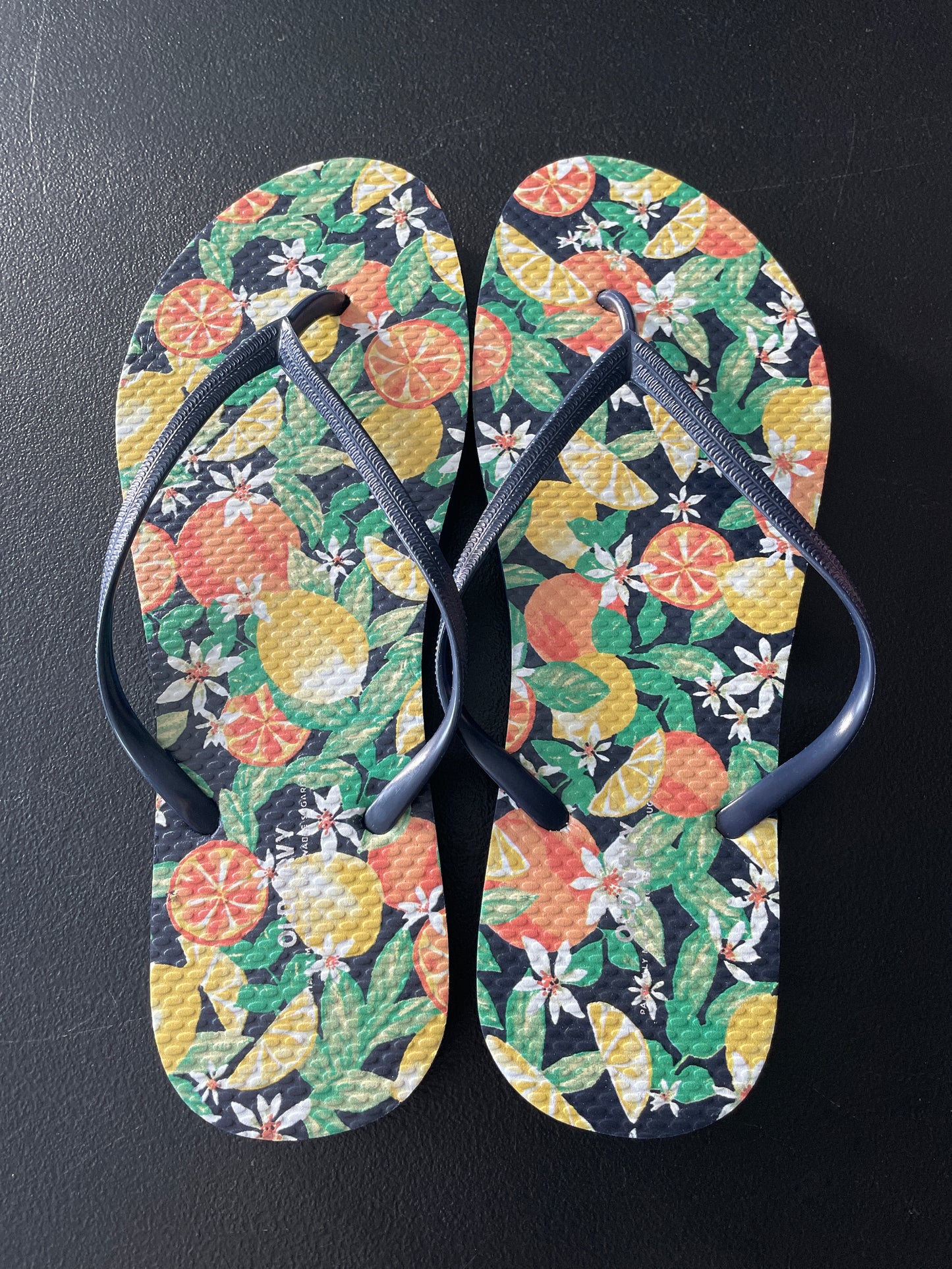 Old Navy Flip Flops, Womens Sz 9, Black, Citrus