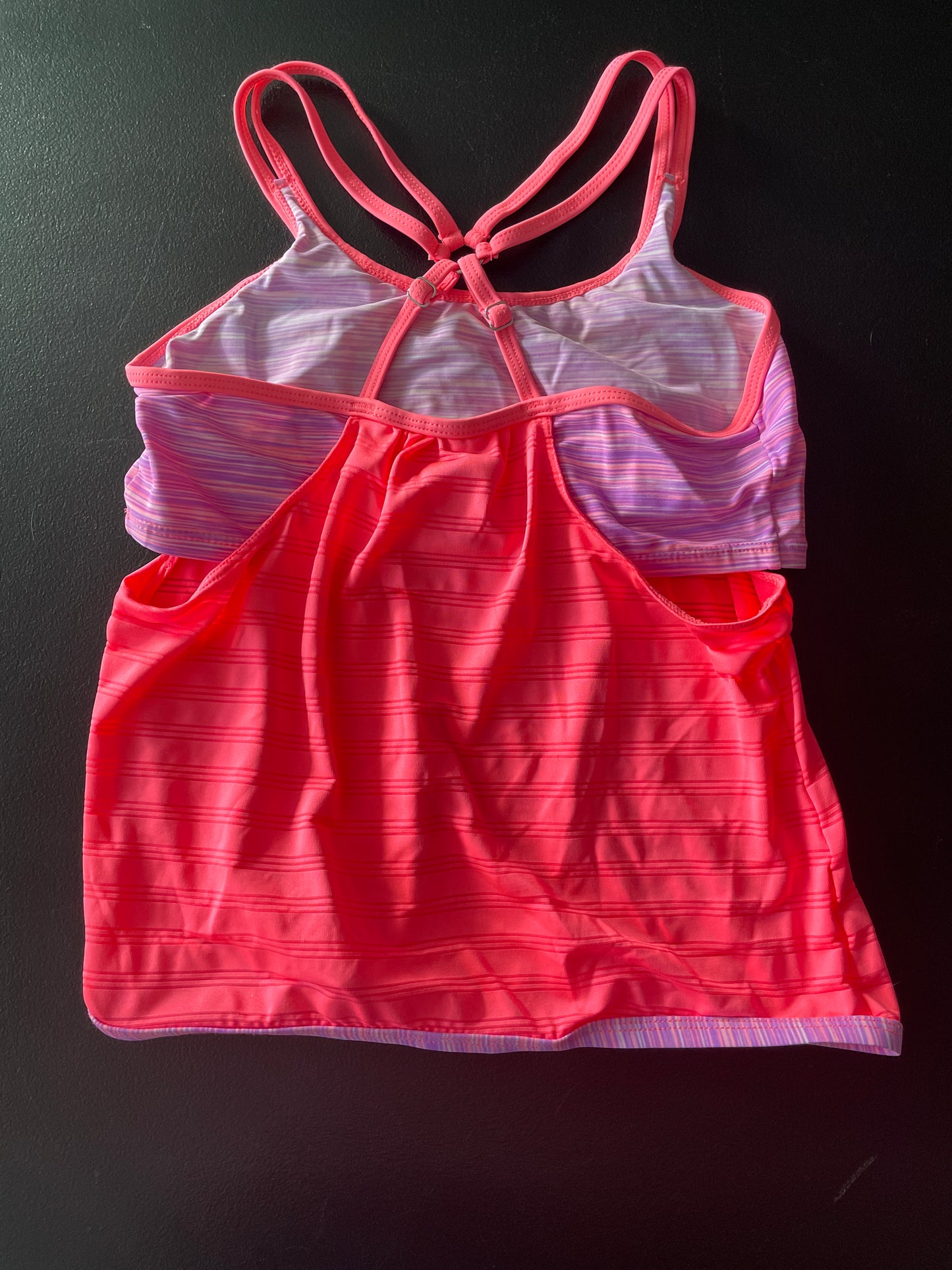 Free Country Tankini Set, Girls Sz 14, Coral & Purple