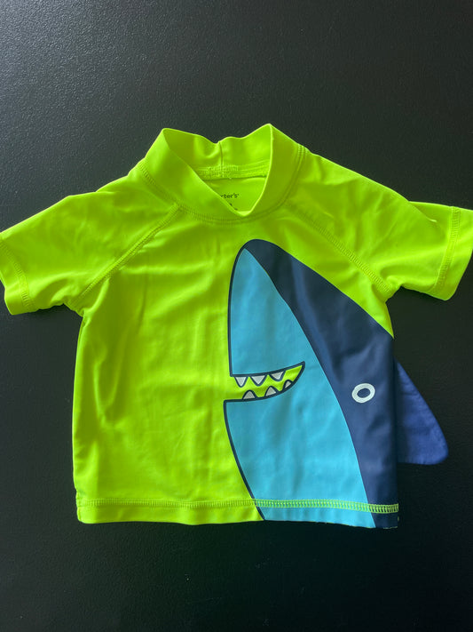 Carters Rash Guard, Boys Sz 6mo, Neon Yellow, Shark